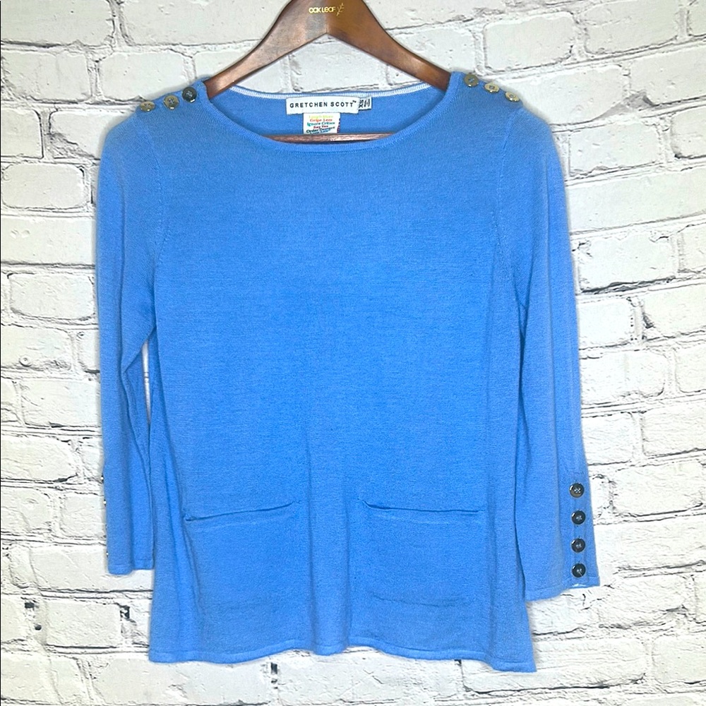 Gretchen Scott Blue Polly Pocket Hold Button Accent Sweater Size X-Small